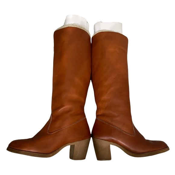Zodiac Vintage Brown Leather Shearling Lined Heeled Boots Size 7 N (Narrow) - Picture 7 of 12